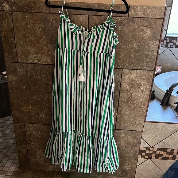 J. Crew Factory Green and White Striped Maxi Dress